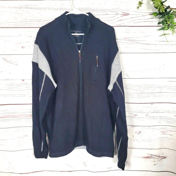 Eddie Bauer Sport Black 100% Merino Wool Full Zip Sweatshirt Men's Size XL